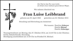 Traueranzeige Luise Leibbrand