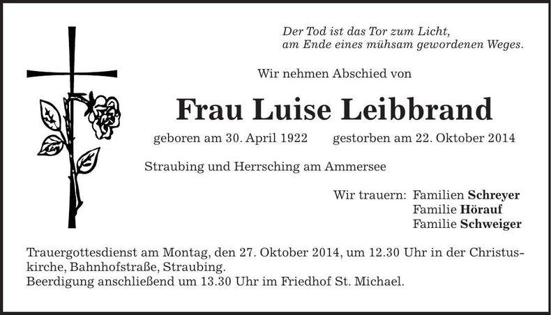 Traueranzeige Luise Leibbrand