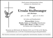 Traueranzeige Ursula Stallwanger