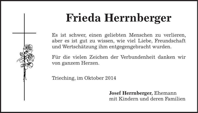 Traueranzeige Frieda Herrnberger