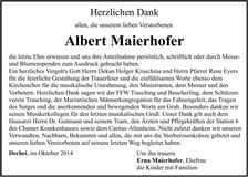 Traueranzeige Albert Maierhofer