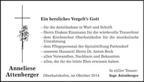 Traueranzeige Anneliese Attenberger
