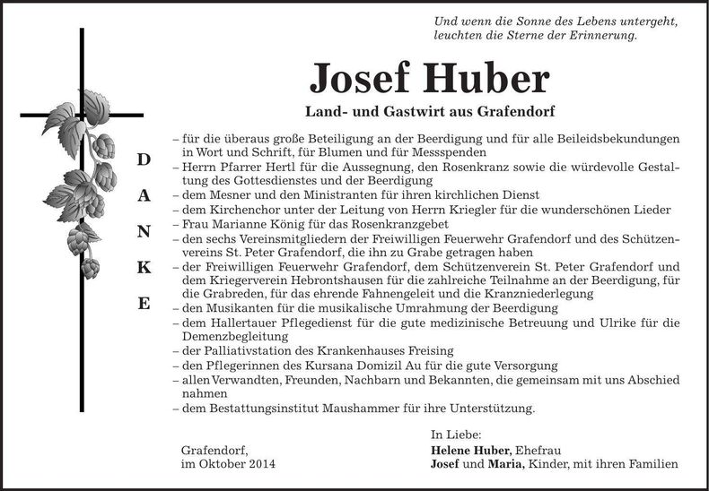 Traueranzeige Josef Huber