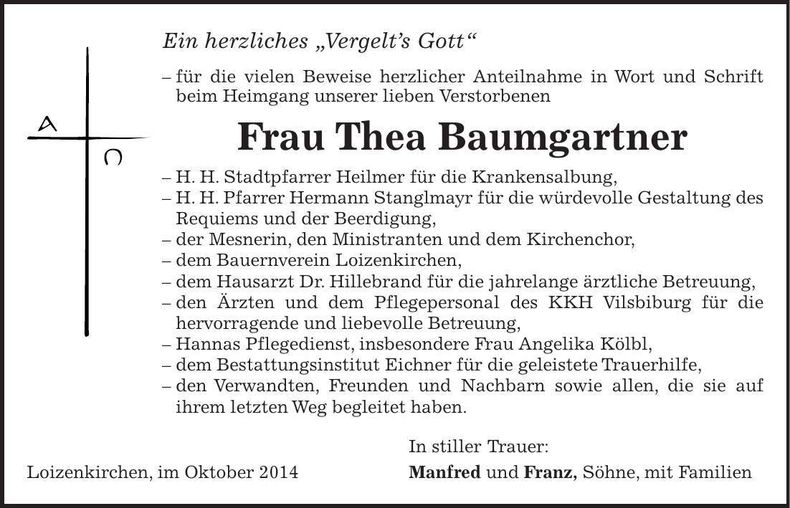 Traueranzeige Thea Baumgartner
