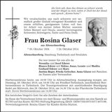 Traueranzeige Rosina Glaser