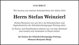 Traueranzeige Stefan Weinzierl
