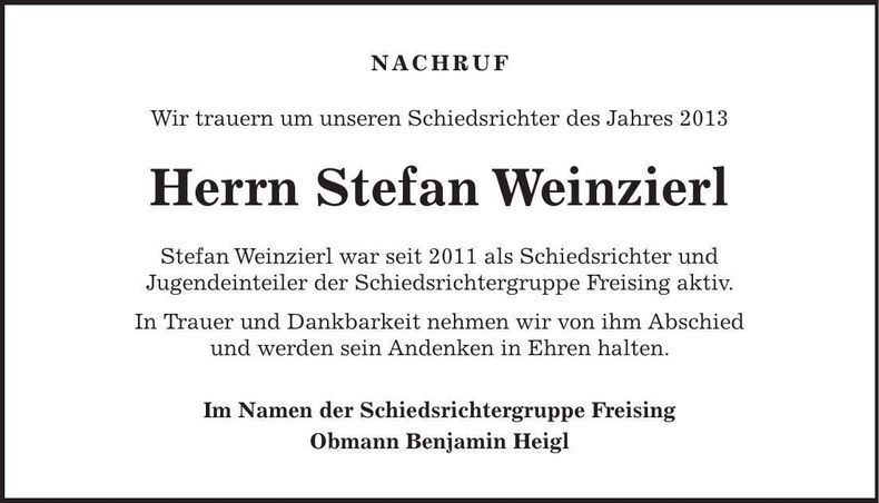 Traueranzeige Stefan Weinzierl