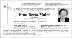 Traueranzeige Berta Maier