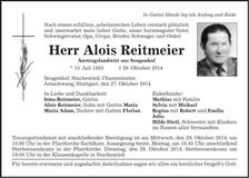 Traueranzeige Alois Reitmeier