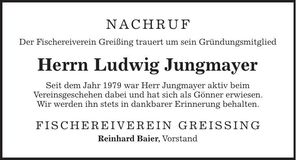Traueranzeige Ludwig Jungmayer