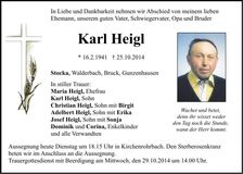 Traueranzeige Karl Heigl