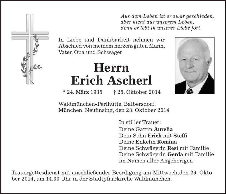 Traueranzeige Erich Ascherl