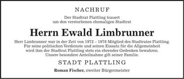 Traueranzeige Ewald Limbrunner