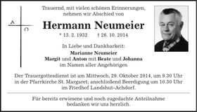 Traueranzeige Hermann Neumeier