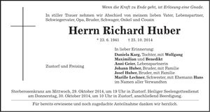 Traueranzeige Richard Huber