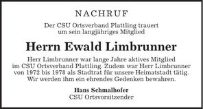 Traueranzeige Ewald Limbrunner