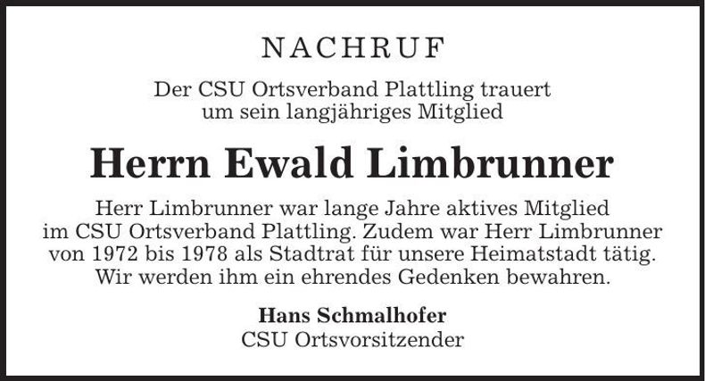 Traueranzeige Ewald Limbrunner