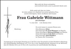 Traueranzeige Gabriele Wittmann