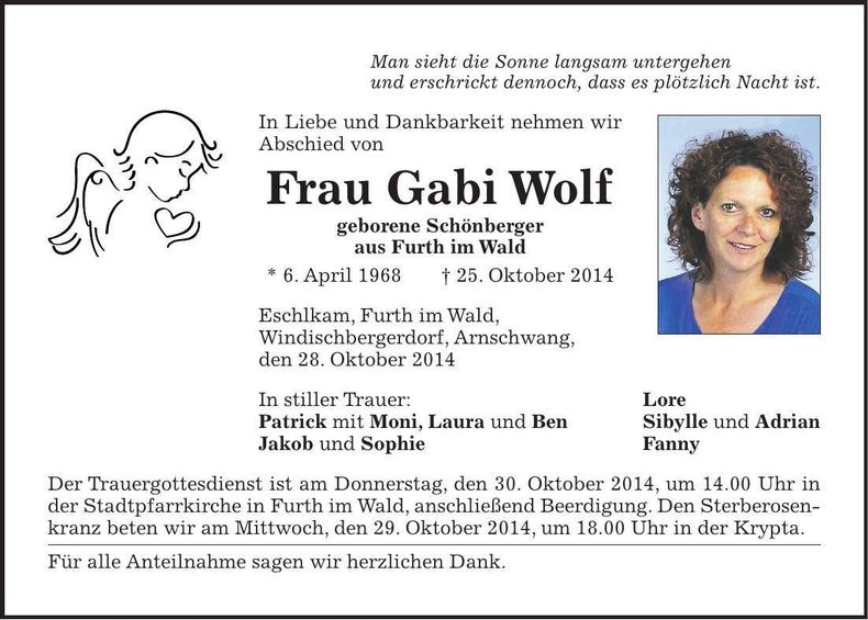Traueranzeige Gabi Wolf