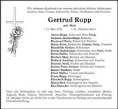 Traueranzeige Gertrud Rupp