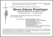 Traueranzeige Johann Paintinger
