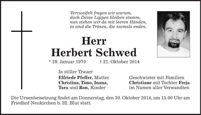 Traueranzeige Herbert Schwed