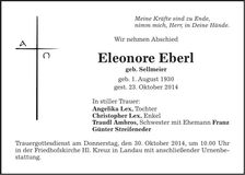 Traueranzeige Eleonore Eberl
