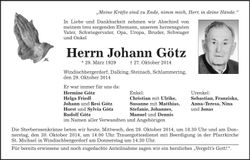 Traueranzeige Johann Götz