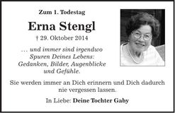 Traueranzeige Erna Stengl
