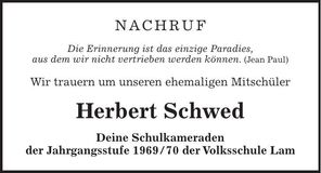 Traueranzeige Herbert Schwed