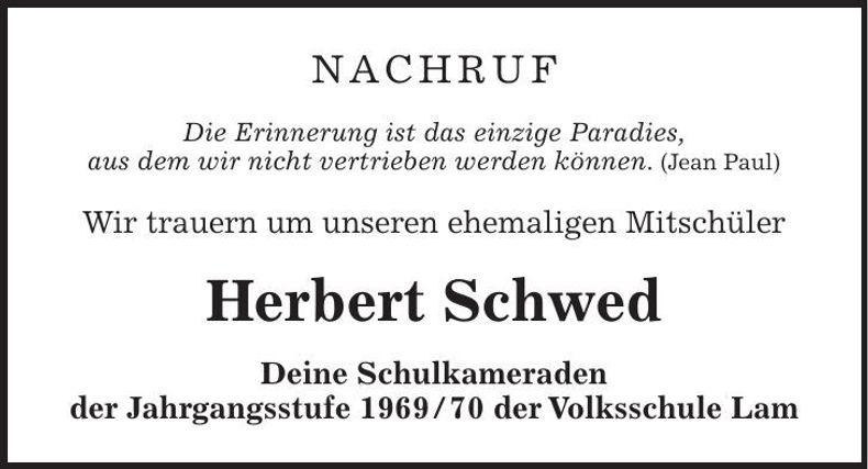 Traueranzeige Herbert Schwed