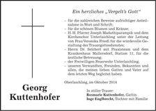 Traueranzeige Georg Kuttenhofer