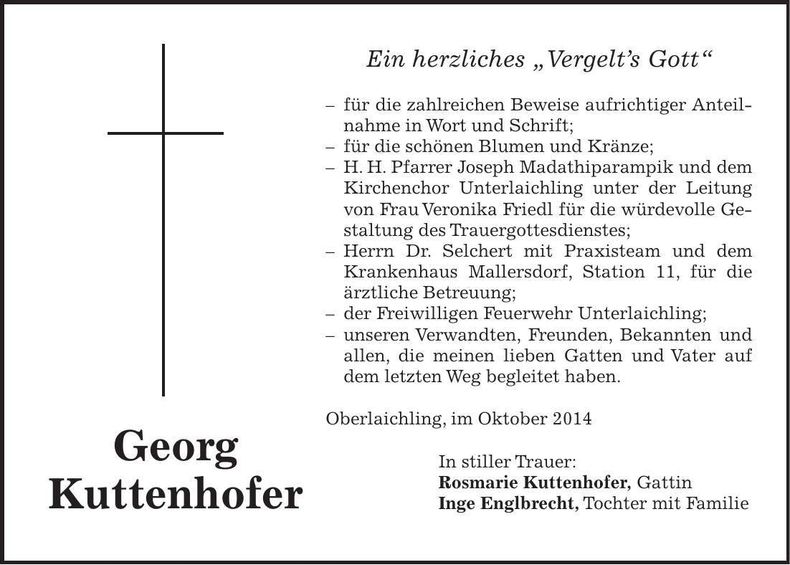Traueranzeige Georg Kuttenhofer