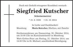 Traueranzeige Siegfried Kutscher