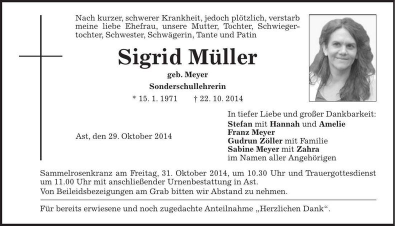 Traueranzeige Sigrid Müller