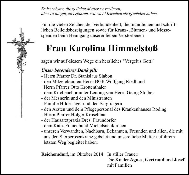 Traueranzeige Karolina Himmelstoß