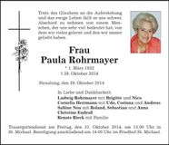 Traueranzeige Paula Rohrmayer