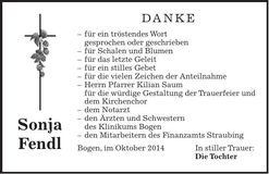 Traueranzeige Sonja Fendl