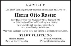Traueranzeige Otto Raster