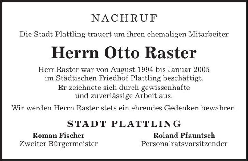 Traueranzeige Otto Raster