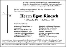 Traueranzeige Egon Rinesch