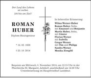 Traueranzeige Roman Huber