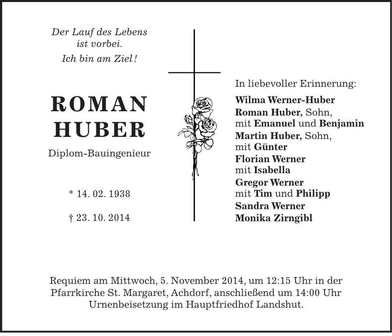 Traueranzeige Roman Huber