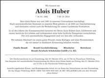 Traueranzeige Alois Huber