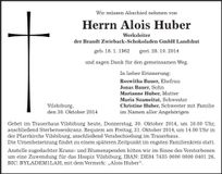 Traueranzeige Alois Huber