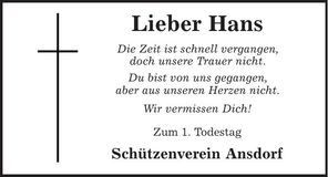 Traueranzeige Hans 