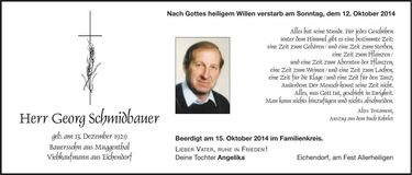 Traueranzeige Georg Schmidbauer