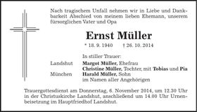 Traueranzeige Ernst Müller