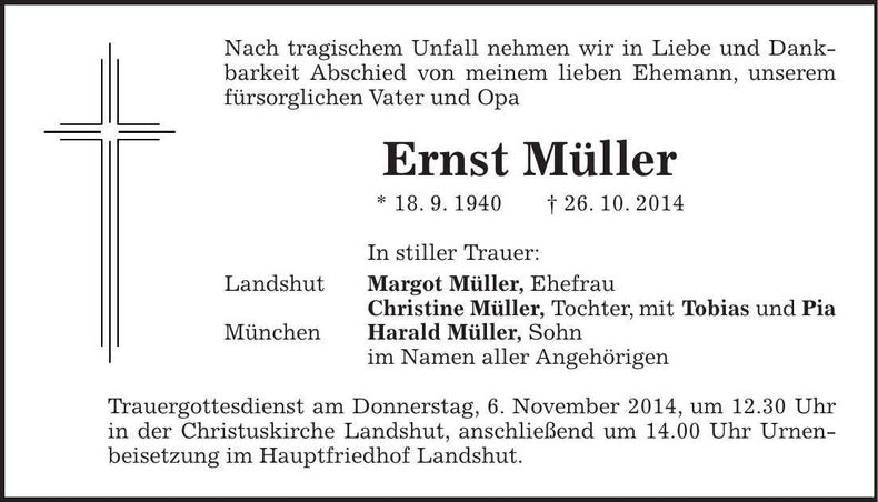 Traueranzeige Ernst Müller
