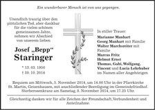 Traueranzeige Josef Staringer